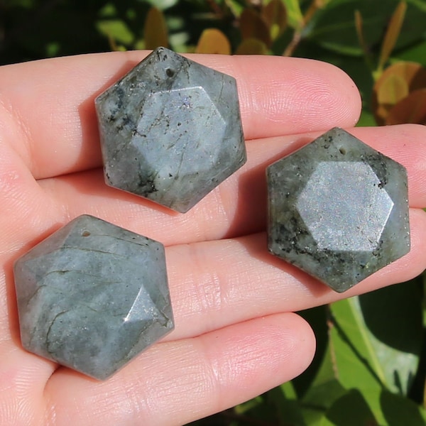 Labradorite Beads | Merkaba Pendant | Faceted Hexagon | Natural Gemstone Pendant | Sold by Piece | Size 25mm | Hole 2mm