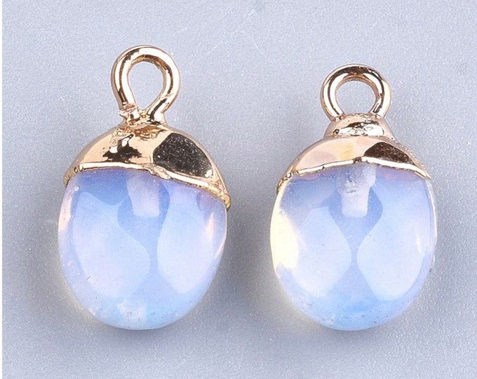 5 Pcs Sea Opal Gemstone Faceted Oval Pendant | Gold Edged | Size 8x10mm