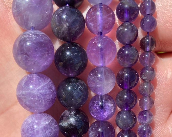 Purple Amethyst Beads | Grade A | Round Natural Gemstone Loose Beads | Sold by 15 Inch Strand | Size 4mm 6mm 8mm 10mm 12mm 14mm