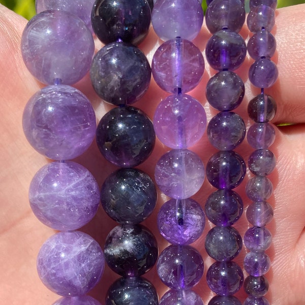 Purple Amethyst Beads | Grade A | Round Natural Gemstone Loose Beads | Sold by 15 Inch Strand | Size 4mm 6mm 8mm 10mm 12mm 14mm