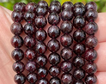 Polished Garnet Gemstone Beads: Grade A, Deep Red, 15 Inch Strand
