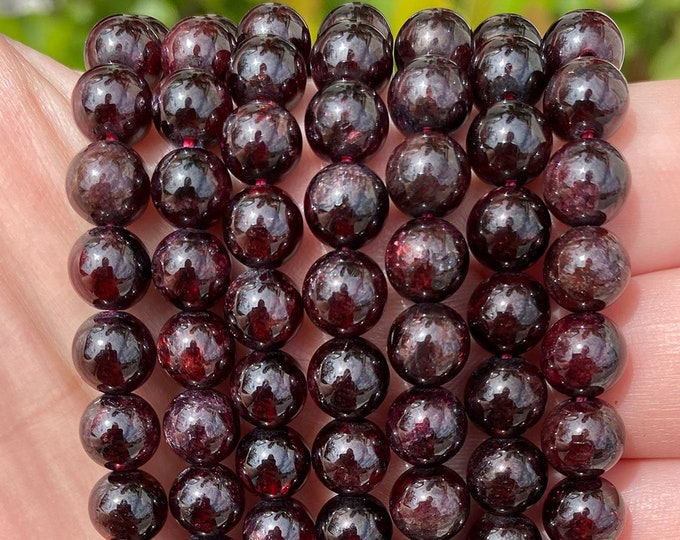 Garnet Beads | Grade A | Polished Round Natural Gemstone Beads | Sold by 15 Inch Strand | Size 4mm 5.5-6mm 7mm 8mm 9mm 10mm 12mm