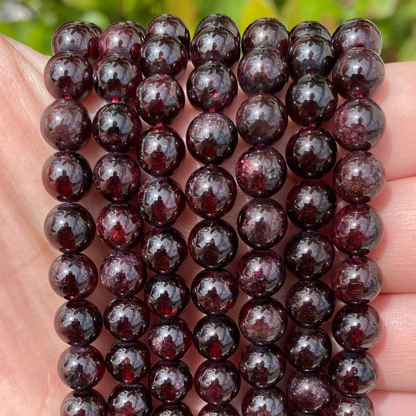 Garnet Beads | Grade A | Polished Round Natural Gemstone Beads | Sold by 15 Inch Strand | Size 4mm 5.5-6mm 7mm 8mm 9mm 10mm 12mm