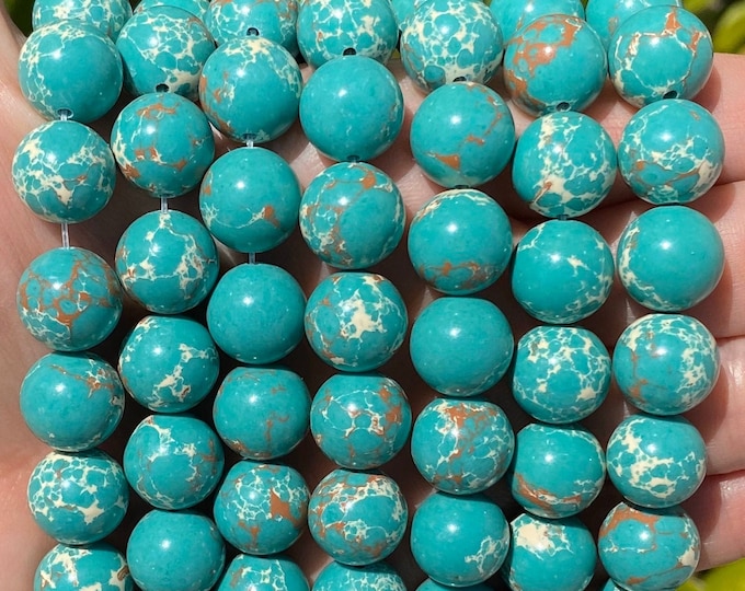 Grade A Manmade Green Sea Sediment Jasper Gemstone Round Beads | Sold by 15 Inch Strand | Size 6mm 10mm 12mm