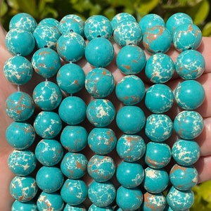 Perles rondes artificielles en jaspe de sédiments marins verts de catégorie A | Vendu par fil de 15 pouces | Taille 6 mm 10 mm 12 mm