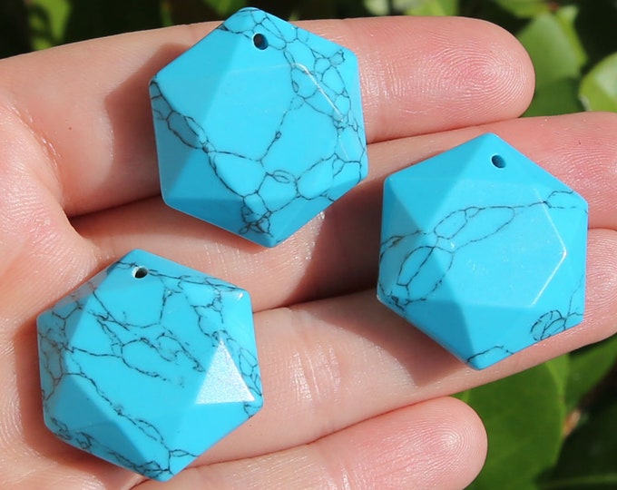 Turquoise Beads | Merkaba Pendant | Faceted Hexagon | Synthetic Gemstone Pendant | Sold by Piece | Size 25mm | Hole 2mm