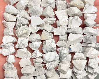 Raw White Howlite Nugget Beads: Drilled Gemstone Strand (5-12mm)