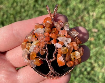 Colgante del Árbol de la Vida: Obsidiana Negra, Ágata Roja, Sanación de Chakras