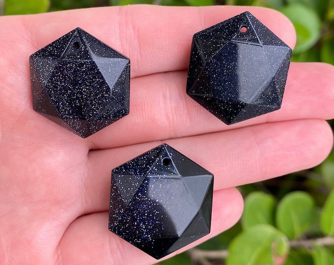 Blue Goldstone Beads | Merkaba Pendant | Faceted Hexagon | Natural Gemstone Pendant | Sold by Piece | Size 25mm | Hole 2mm