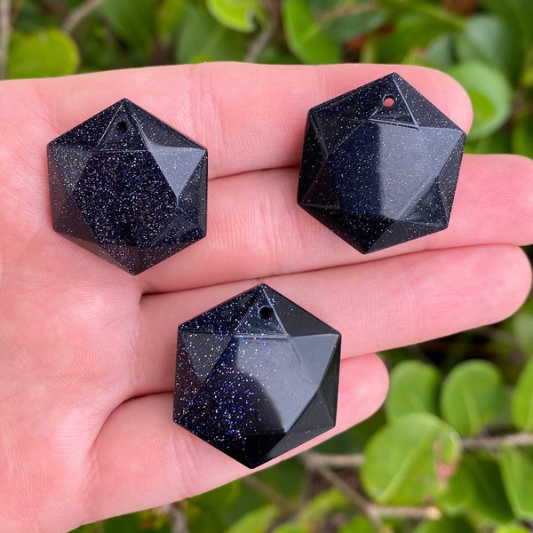 Blue Goldstone Beads | Merkaba Pendant | Faceted Hexagon | Natural Gemstone Pendant | Sold by Piece | Size 25mm | Hole 2mm