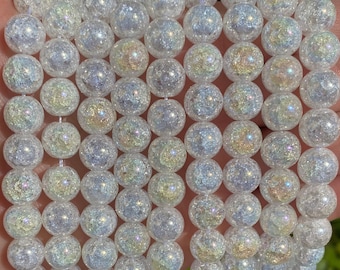 Natural Crackle Quartz Gemstone Plated Round Beads | Grade A | Sold by 15 Inch Strand | Size 6mm 8mm 10mm 12mm
