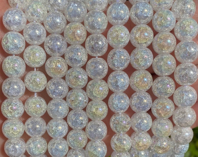 Crackle Quartz Beads | Plated Round Natural Gemstone Beads | Sold by 15 Inch Strand | Size 6mm 8mm 10mm 12mm