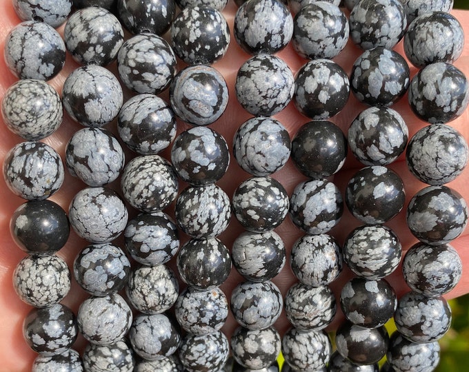 Natural Snowflake Obsidian Gemstone Round Beads | Grade A | Sold by 15 Inch Strand | Size 4mm 6mm 8mm 10mm 12mm