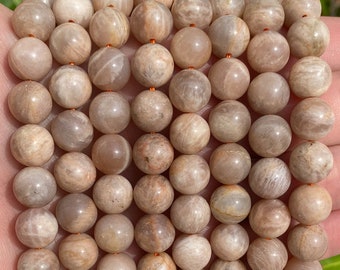 4mm 6mm 8mm 10mm 12mm Natural Color Peach MoonStone High Quality Faceted Round Gemstone Beads 15.5 Inches Strand #3005