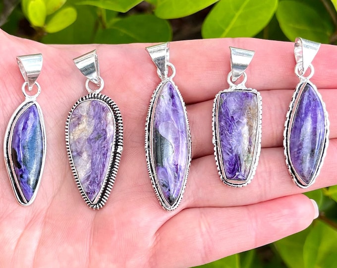 Natural Purple Charoite Gemstone Pendants | 925 Silver Plated | Size 1-1.5 Inch