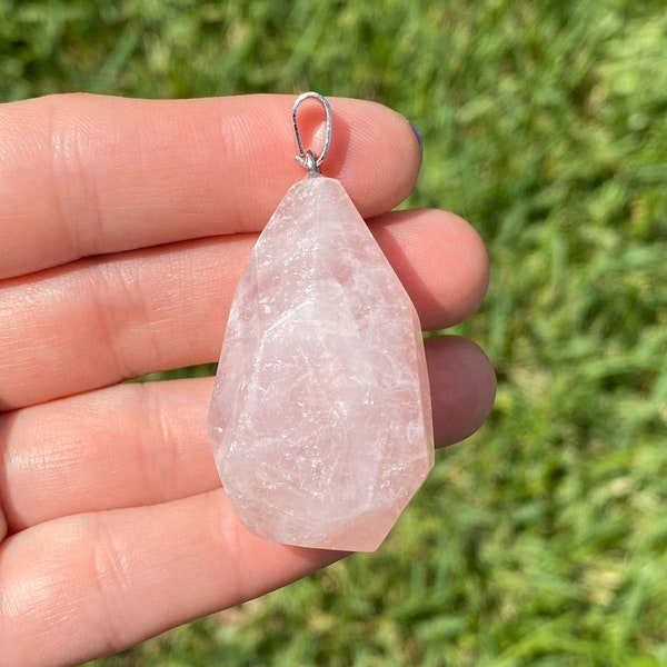 Rose Quartz Freeform Pendant | Grade A | Natural Gemstone Focal Bead | Sold Individually | Size 23x44x23mm-26x50x26mm | Hole 4x5mm