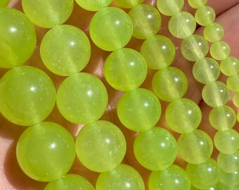 Neon Green Jade Beads | Round Natural Gemstone Beads | Sold by 15 Inch Strand | Size 4mm 6mm 8mm 10mm 12mm 14mm