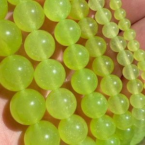 Neon Green Jade Beads | Round Natural Gemstone Beads | Sold by 15 Inch Strand | Size 4mm 6mm 8mm 10mm 12mm 14mm