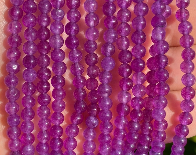 Natural Purple Jade Gemstone Round Beads | Sold by 15 Inch | Size 4mm