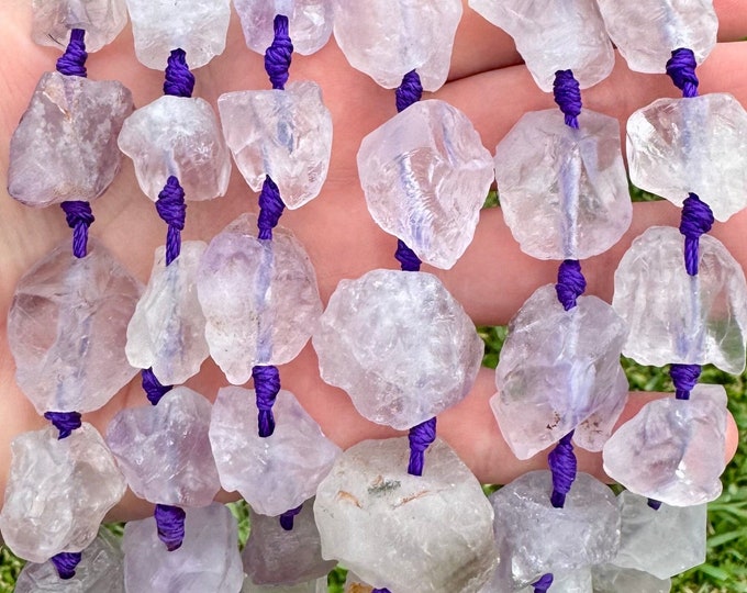 Raw Natural Lavender Amethyst Gemstone Drilled Nuggets Beads | Sold by 7 Inch Strand | Size 15-20x8-12mm