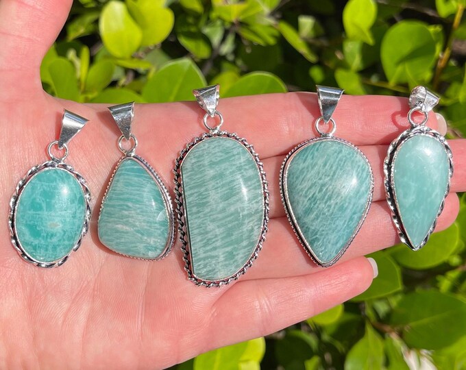 Natural Amazonite Gemstone Pendants | 925 Silver Plated | Size 1-1.5 Inches