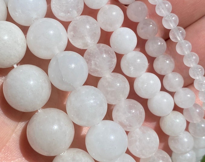 Clear White Jade Beads | Round Natural Gemstone Beads | Sold by 15 Inch Strand | Size 4mm 6mm 8mm 10mm 12mm 14mm