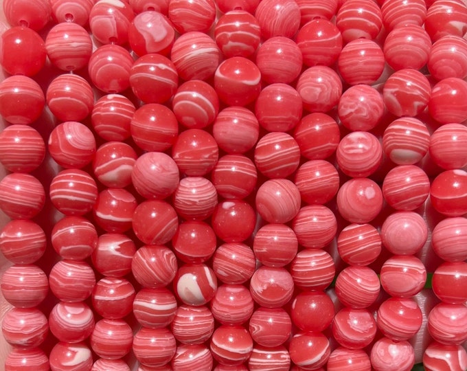 Rhodochrosite Beads | Synthetic Gemstone Beads | Sold by 15 Inch Strand | Size 8mm | Hole 1mm