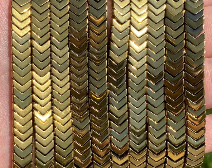 Gold Hematite Chevron Beads | Arrow Spacer Beads | V-Shape Beads | Natural Gemstone Loose Beads | Sold by Strand | Pick a Color | Size 6x4mm