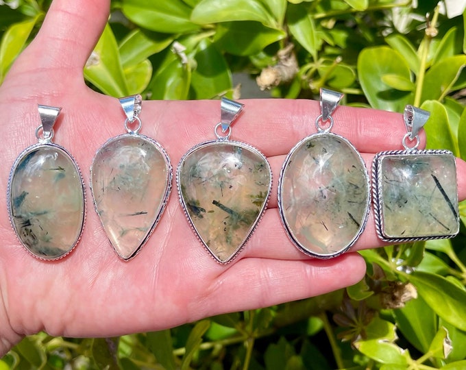 Natural Prehnite Pendants | 925 Sterling Silver Plated | Boho Style | Size 1.5-2 Inch