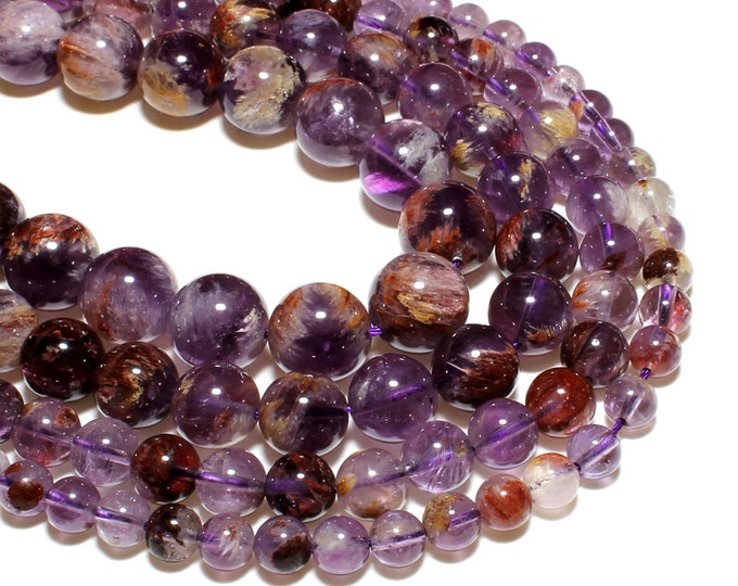 Natural Purple Phantom Quartz Gemstone Round Beads | Grade AAA | Sold by 7.5 Inch Strand | Size 6mm 8mm 10mm 12mm