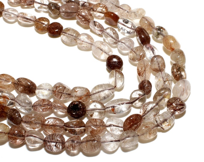 Brown Rutilated Quartz Nuggets Beads | Grade AAA | Natural Gemstone Loose Beads | Sold by 15 Inch Strand | Size 8~10mm | Hole 1mm