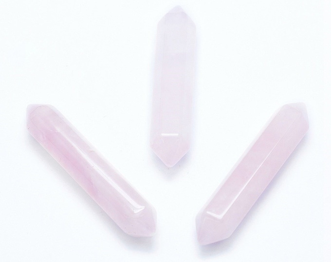 Natural Rose Quartz Crystal No Hole Pendant | Hexagonal Double Pointed Bullet Bead | Sold Individually | Size 50x10mm