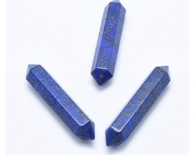 Natural Lapis Lazuli No Hole Pendant | Hexagonal Double Pointed Bullet Bead | Sold Individually | Size 50x10mm