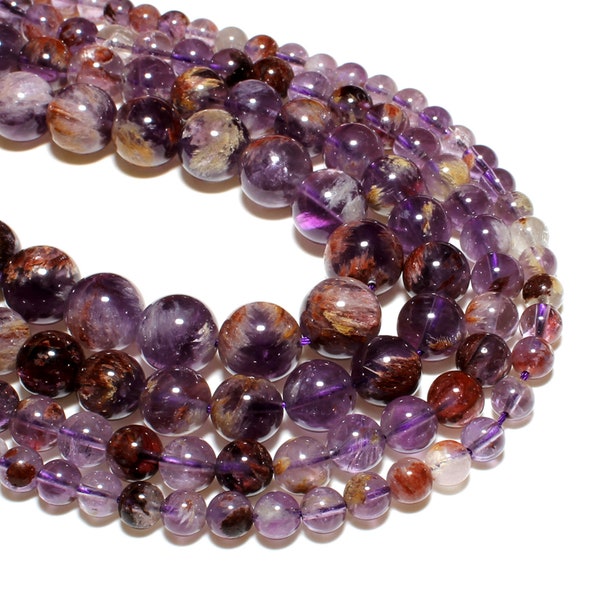 Natural Purple Phantom Quartz Gemstone Round Beads | Grade AAA | Sold by 7.5 Inch Strand | Size 6mm 8mm 10mm 12mm