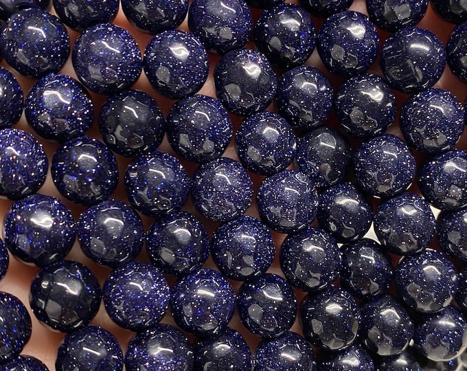 Blue Goldstone Beads | Grade A | Faceted Round Synthetic Gemstone Loose Beads | Sold by 15 Inch Strand | Size 4mm 6mm 8mm 10mm 12mm