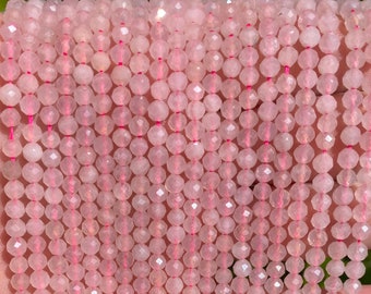 AAA Rose Quartz Beads: 4mm Micro Faceted Round Gemstone, 15 Inch Strand