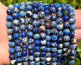 Deep Blue Sea Sediment Jasper | Grade A | Round Natural Gemstone Loose Beads | Sold by 15 Inch Strand | Size 4mm 6mm 8mm 10mm 12mm