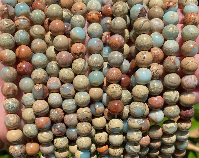 Aqua Terra Jasper Beads | Round Natural Gemstone Beads | Sold by 15 Inch Strand | Size 4mm 6mm 8mm 10mm