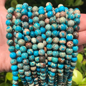 Blue Sea Sediment Jasper | Grade A | Round Natural Gemstone Loose Beads | Sold by 15 inch Strand | Size 4mm 6mm 8mm 10mm 12mm
