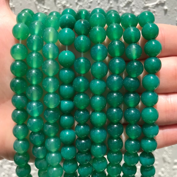 Green Agate Beads | Round Natural Gemstone Loose Beads | Sold by 15 Inch Strand | Size 4mm 6mm 8mm 10mm 12mm