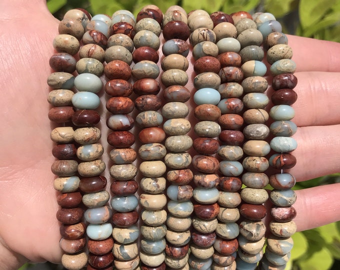 Jasper Rondelle Beads | Aqua Terra | Grade A | Natural Polished Gemstone Beads | Sold by 15 Inch Strand | Size 8x5mm