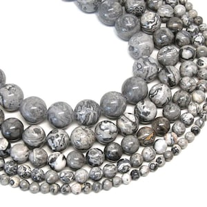 Gray Picasso Jasper Beads: Round Gemstone Beads (15 Inch Strand)