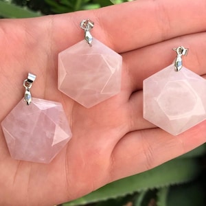 Rose Quartz Beads | Merkaba Pendant | Faceted Hexagon | Silver Brass Bail | Natural Gemstone Pendant | Sold by Piece | Size 25mm | Hole 2mm