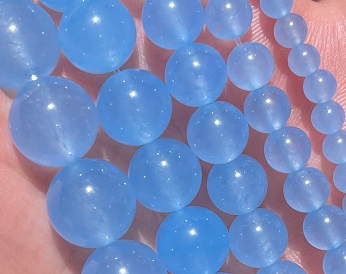 Cornflower Blue Jade Beads | Round Natural Gemstone Beads | Sold by 15 Inch Strand | Size 4mm 6mm 8mm 10mm 12mm