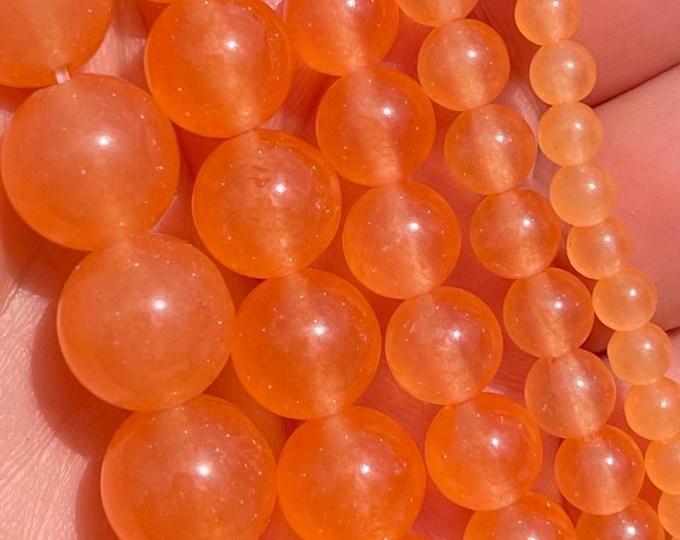 Light Orange Jade Beads | Round Natural Gemstone Beads | Sold by 15 Inch Full Strand | Size 4mm 6mm 8mm 10mm 12mm