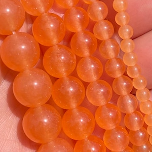 Light Orange Jade Beads | Round Natural Gemstone Beads | Sold by 15 Inch Full Strand | Size 4mm 6mm 8mm 10mm 12mm
