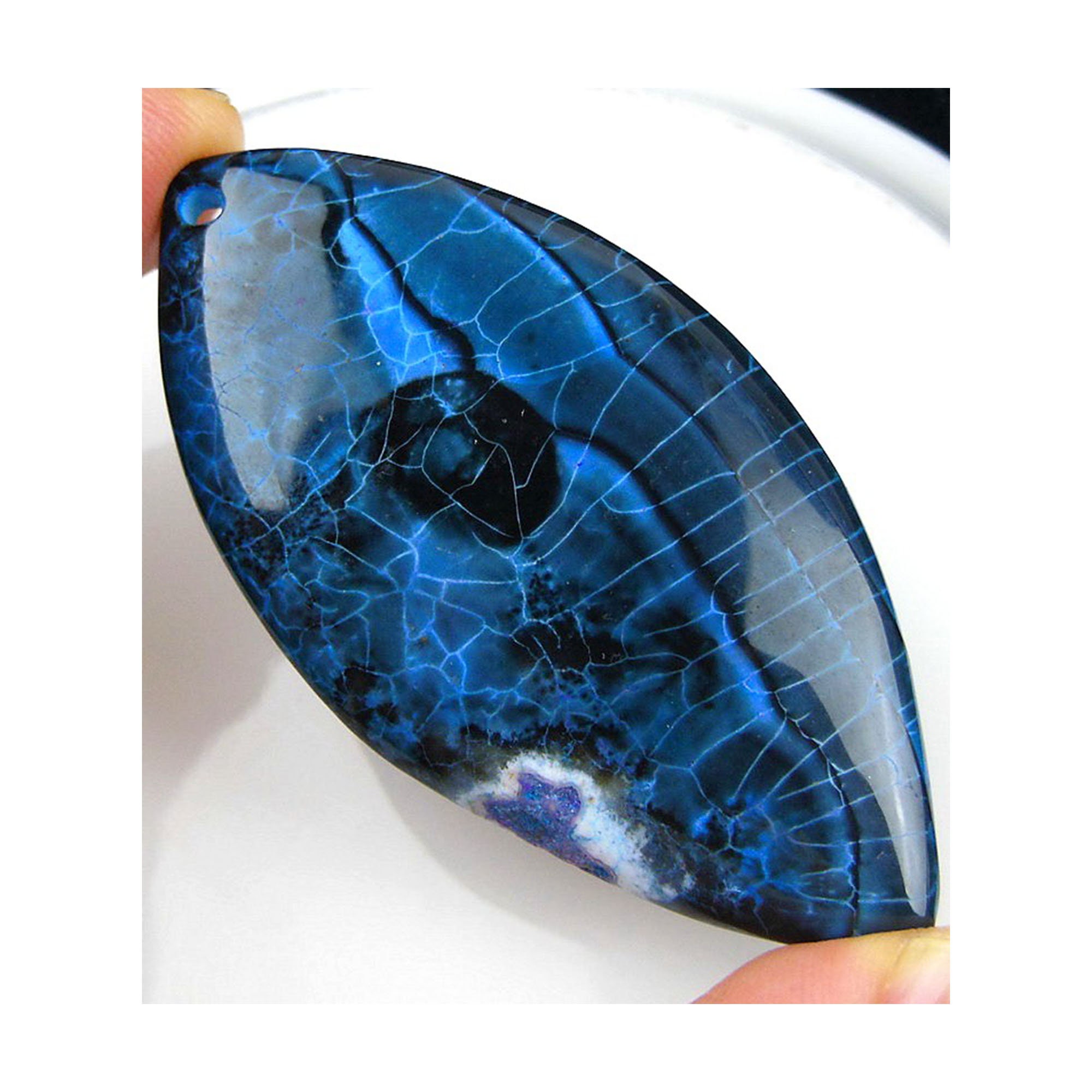 Black Blue Fire Agate Horse Eye Gemstone Pendant Focal Bead 60x30x6mm D23251