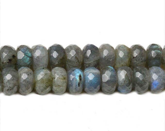 Labradorite Beads | Faceted Rondelle | Natural Gemstone Beads | Grade A | Sold by 15 Inch Strand | Size 8x5mm