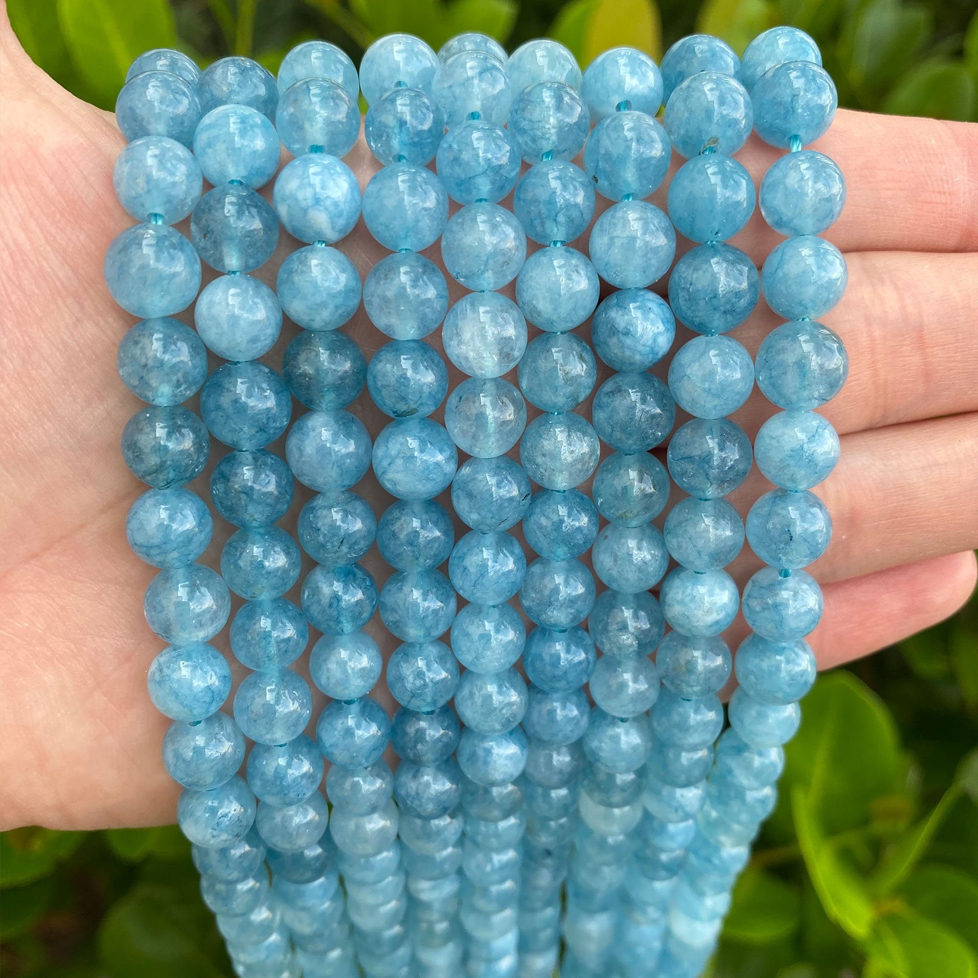 Blue Aquamarine Beads | Round Natural Gemstone Loose Beads | Sold by 15 ...