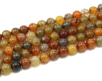 Dragon Vein Agate Beads: Yellow Orange Gemstone, 15 Inch Strand